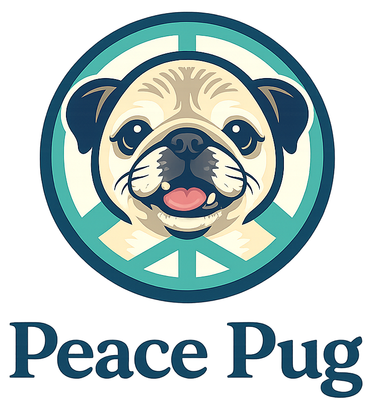Peace Pug logo featuring a pug inside a peace symbol.